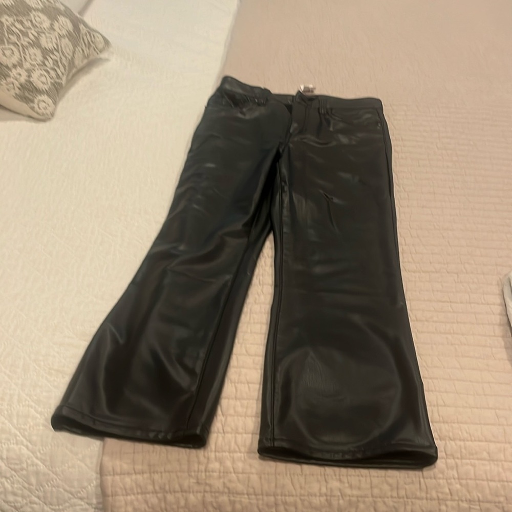 Banana Republic Black Faux Leather Ankle Cropped Bootcut Pants Moto Chic 26/2